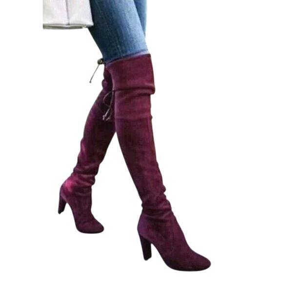 Stuart Weitzman BURGHANDY Over The Knee Boots Sz 8M Suede Leather Highland $980 - Picture 1 of 16